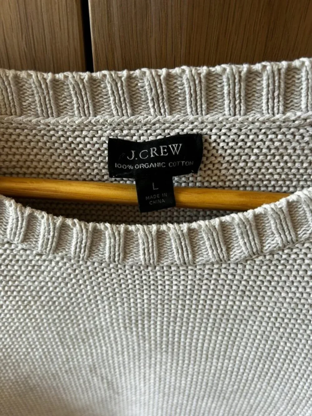White Textured Cotton Crewneck Sweater Men’s L